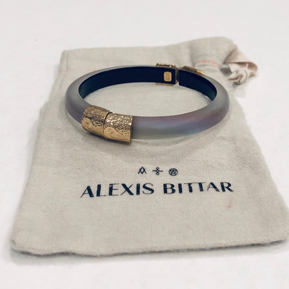 Alexis Bittar Lucite hammered gold Hinge bracelet - Picture 1 of 10